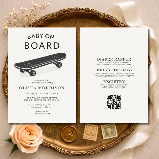 Invitation Faire du skateboard bébé à bord Baby Shower (Créateur téléchargé)