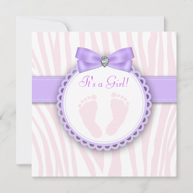 Invitation Faire Empreinte Rose et Violette Baby Shower (Devant)