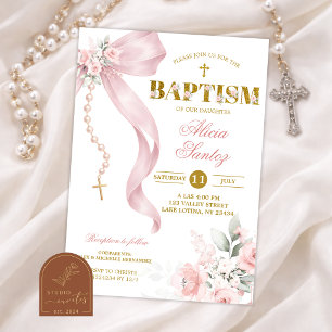 Invitation Faire Faire Faire Rose Chapelet Coquette Baptême