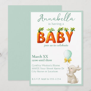 Invitation Faire Faire Lapin avec Ballon et Carottes Baby Sho