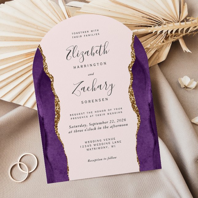 Invitation Faire Faire Mariage Arc de Nacre Violet Or (Créateur téléchargé)