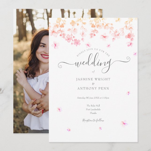 Invitation Faire Fleur Fleurie Photo Mariage (Devant / Derrière)