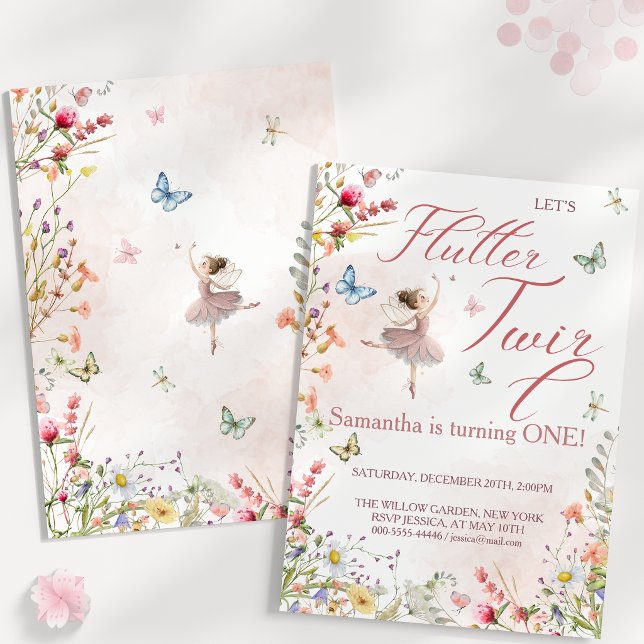 Invitation Faire Flutter et Twirl Magical Wings Premier Anniv (Flutter and Twirl Magical Wings First Birthday Invitation)