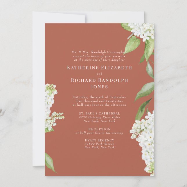 Invitation Faire Hydrangea Blanche Mariage Cannelle IV (Devant)