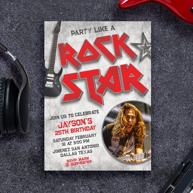 Invitation Faire la fête comme une Rockstar avec photo (Party Like A Rockstar with Picture Invitation)