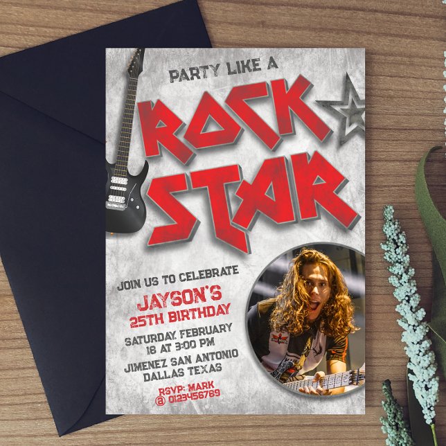 Invitation Faire la fête comme une Rockstar avec Photo (Créateur téléchargé)