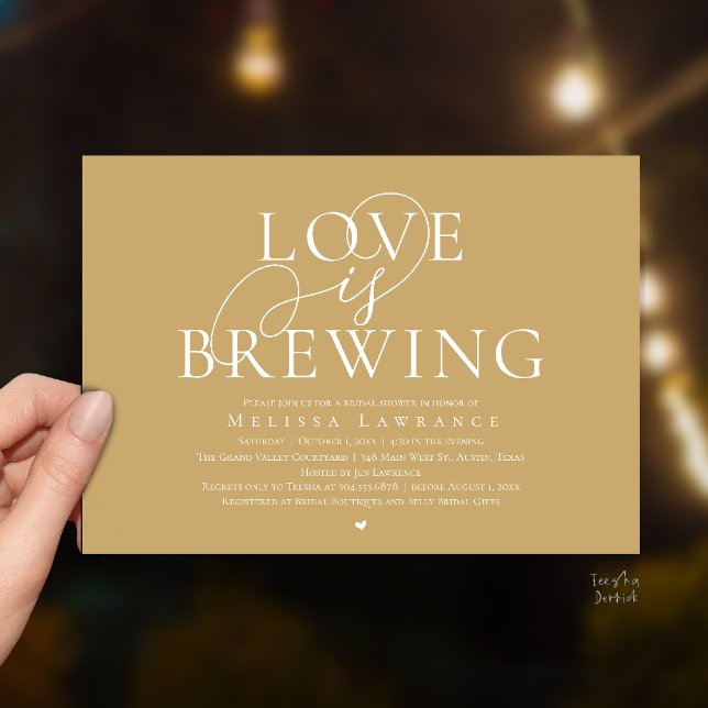 Invitation Faire l'amour élégant script Fête de mariage (Love Is Brewing Elegant Script Bridal Shower Invitation Card Beer Wine Bar in Champagne Gold)