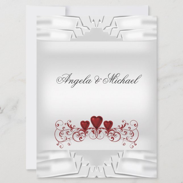 Invitation Faire Mariage Blanc Coeurs Rouges Grande Invitatio (Devant)