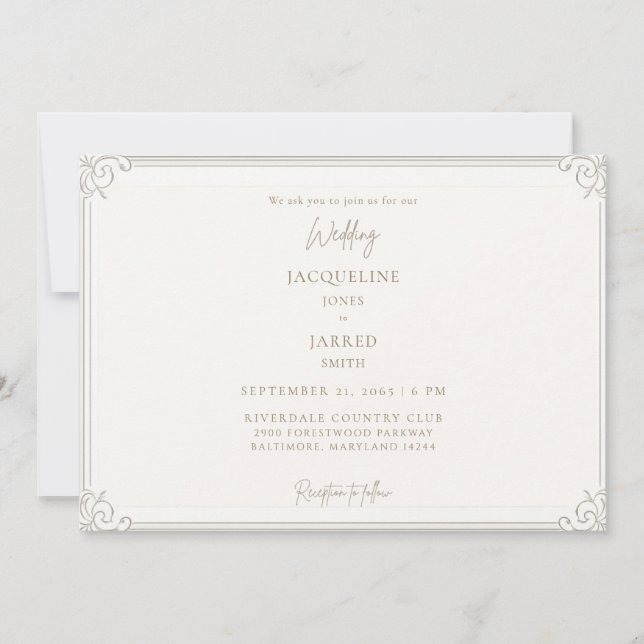 Invitation Faire Mariage Cadre Or Ivoire  (Devant)
