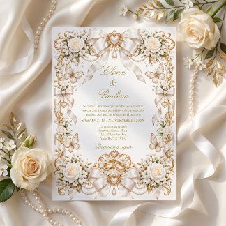 Invitation Faire Mariage Coquette, Ruban de Satin Blanc