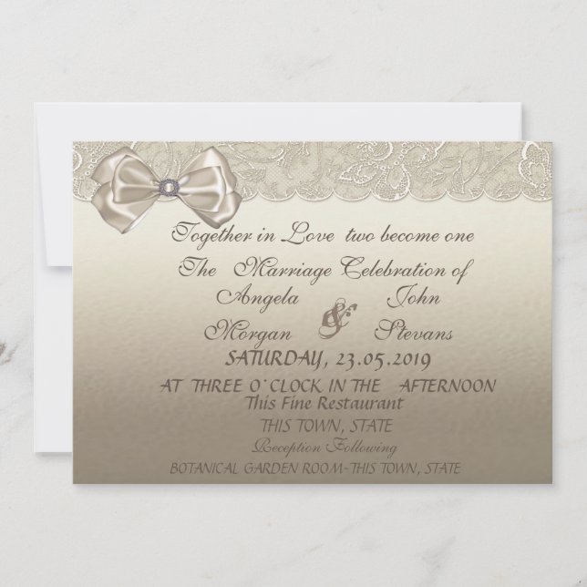 Invitation Faire Mariage Élégant et Chic, Dentelle, Ruban  Ca (Devant)