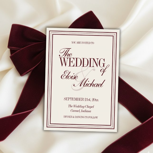 Invitation Faire Mariage Formel Bourgogne Rouge Écriture  (Elegant Script Burgundy Red Formal Wedding Invitation)