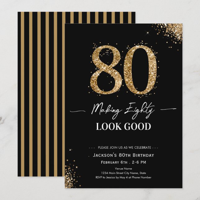 Invitation Faire paraître 80 ans bien Anniversaire (Devant / Derrière)