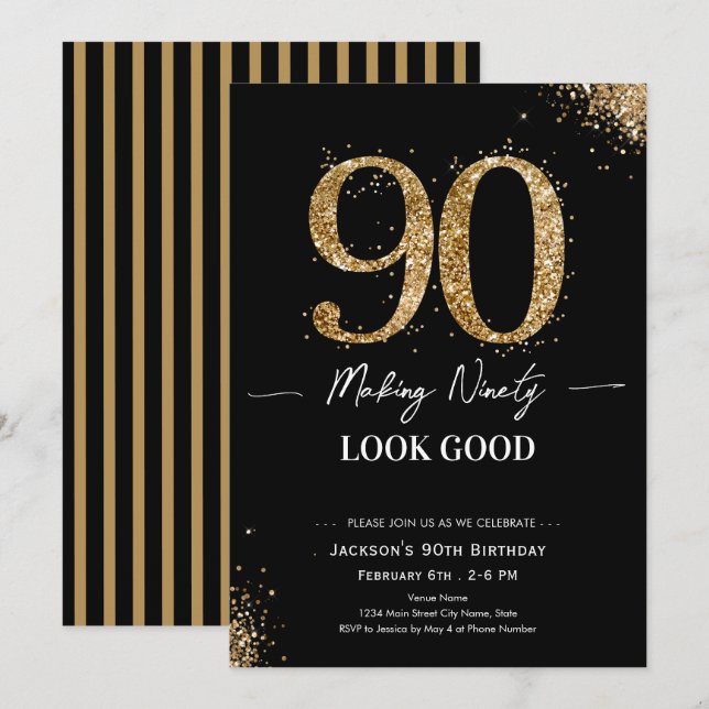 Invitation Faire paraître 90 ans bien pour l'anniversaire (Devant / Derrière)