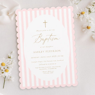 Invitation Faire part baptême fille rayures roses