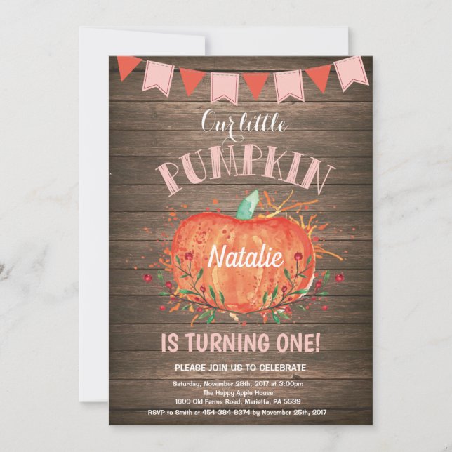 Invitation Faire part d'anniversaire Citrouille Fille Rustiqu (Devant)