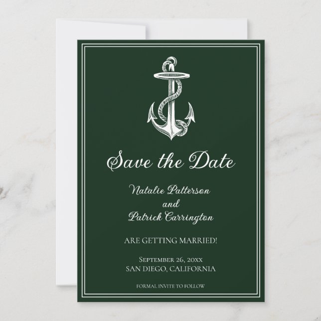 Invitation Faire part d'annonce de mariage vert émeraude avec (Devant)