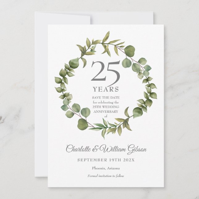Invitation Faire part de 25e anniversaire de mariage avec ver (Devant)