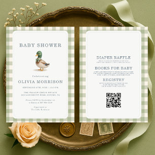 Invitation Faire part de Baby Shower Canard Colvert Gingham V