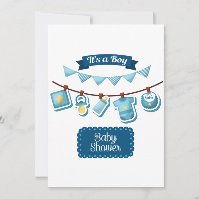 Invitation Faire part de Baby Shower C'est un garçon (Devant)