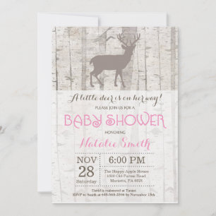Invitation Faire part de Baby Shower Deer Girl Rustique en Fo