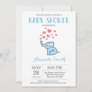 Invitation Faire part de Baby Shower Éléphant Bleu et Gris