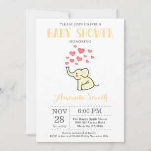 Invitation Faire part de Baby Shower Éléphant Jaune et Gris