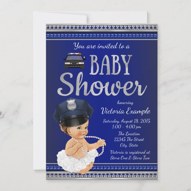 Invitation Faire part de Baby Shower Fille Police (Devant)