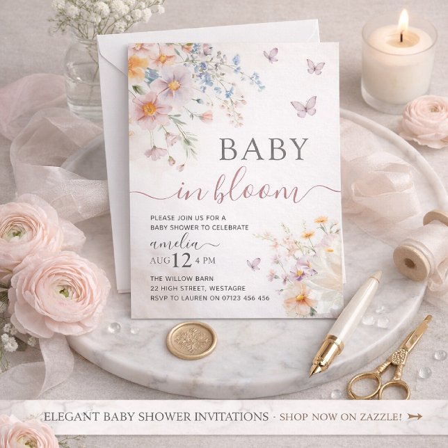 Invitation Faire part de Baby Shower Papillon Fille (Créateur téléchargé)
