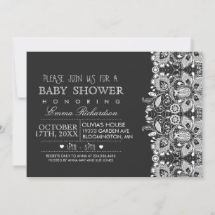 Invitation Faire part de Baby Shower tableau noir et dentelle