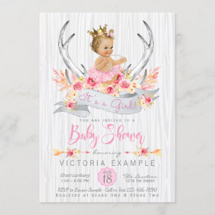 Invitation Faire part de bains de bébé princesse Boho bois de