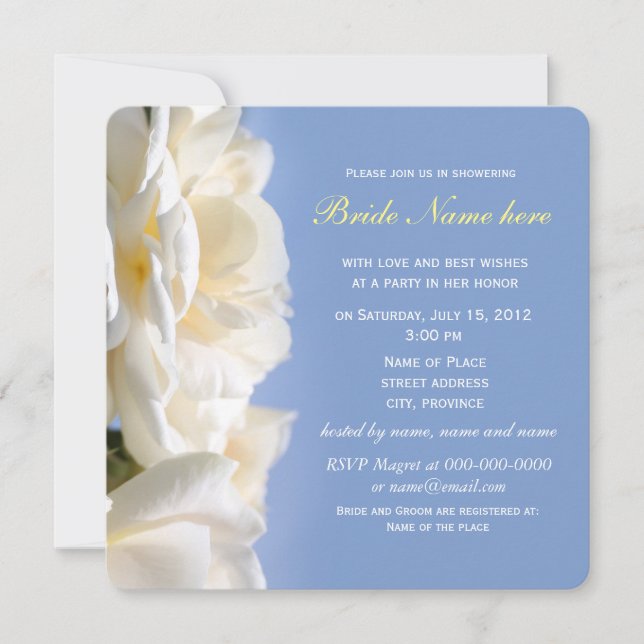 Invitation faire part de bapteme de fleur de rose blanche (Devant)