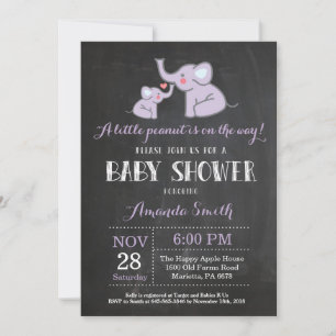 Invitation Faire part de Bébé Éléphant Fête Prénatale Violet