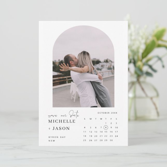 Invitation Faire part de calendrier photo Arch Save the Date (Debout devant)