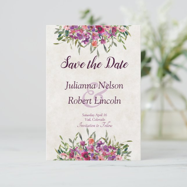 Invitation Faire part de date à retenir avec fleurs sauvages  (Debout devant)