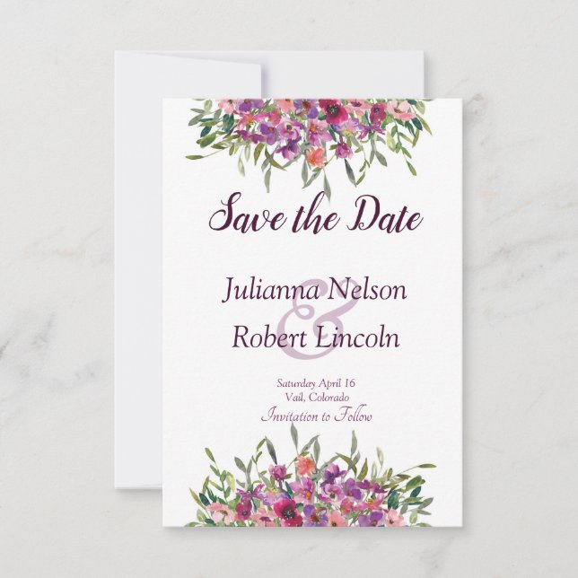 Invitation Faire part de date à retenir avec fleurs sauvages  (Devant)