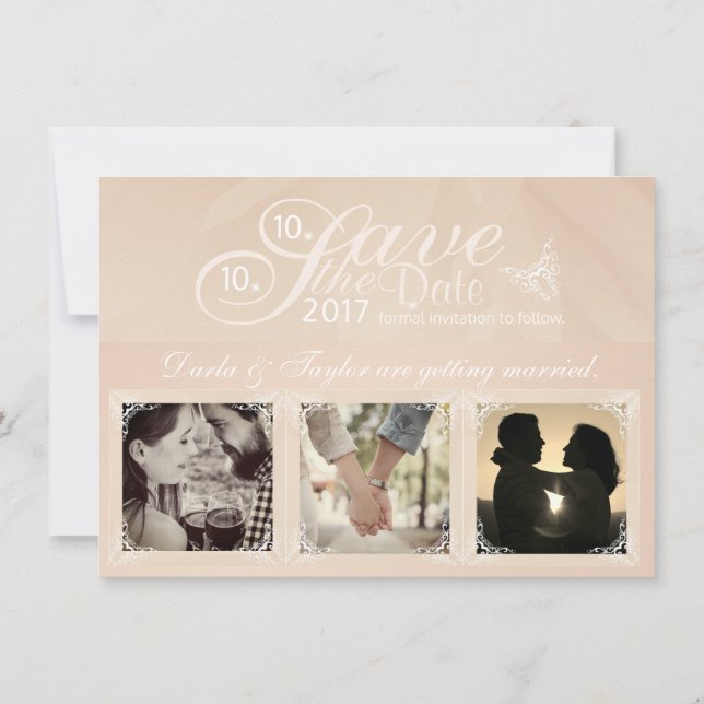 Invitation Faire part de date avec monogramme et photo rose (Dos)