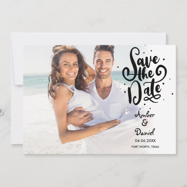 Invitation Faire part de date de mariage à pois avec écriture (Devant)