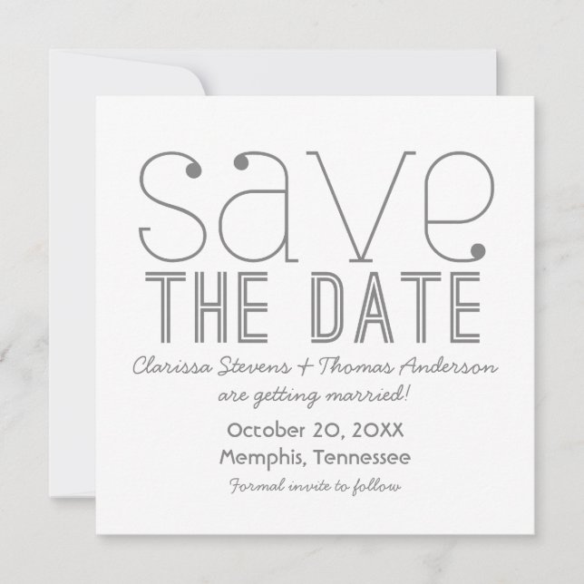 Invitation Faire part de date de mariage à typographie tendan (Devant)