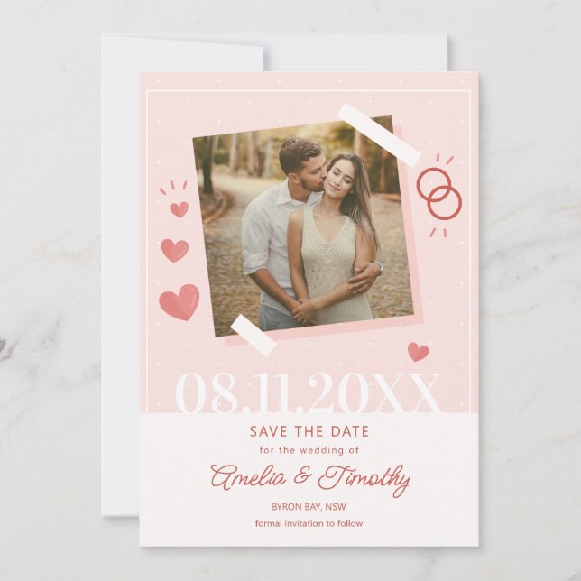 Invitation Faire part de date de mariage avec photo de coeur  (Devant)