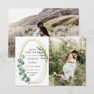 Invitation Faire part de date de mariage Eucalyptus doré et f