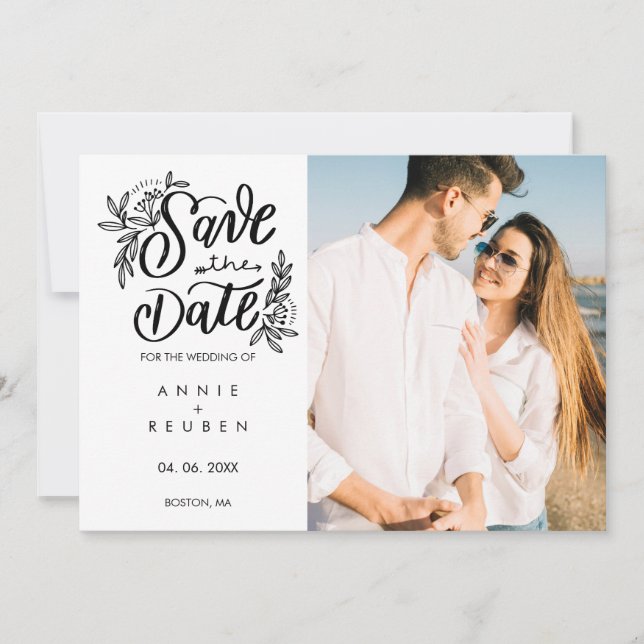 Invitation Faire part de date de mariage moderne avec photo e (Devant)