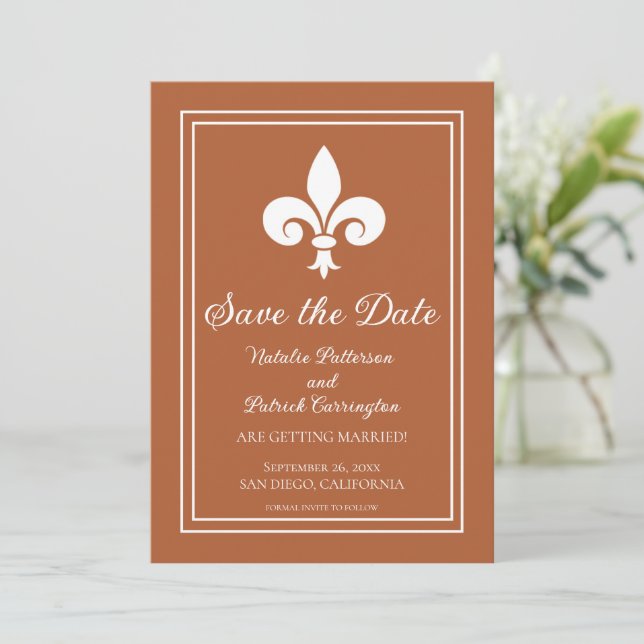 Invitation Faire part de date de mariage Rust Fleur de Lis (Debout devant)
