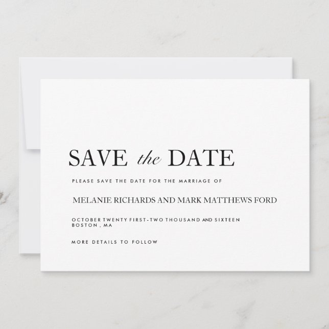 Invitation Faire part de date de sauvegarde noir et blanc mod (Devant)