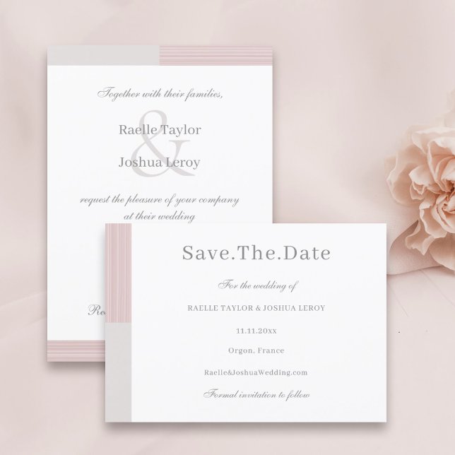 Invitation Faire part de date limite rose poudré gris blanc r (Créateur téléchargé)