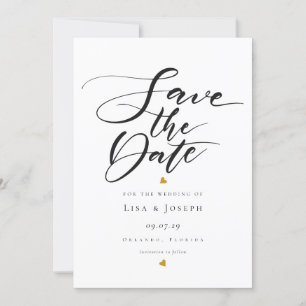 Invitation Faire part de date or noir et blanc à motif de coe