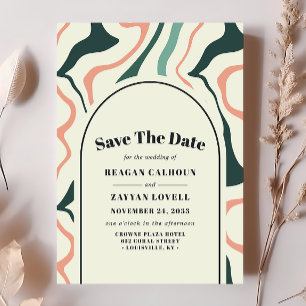 Invitation Faire part de date rétro en vert menthe et rose