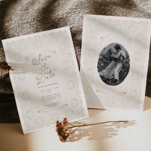 Invitation Faire part de dentelle vintage ivory