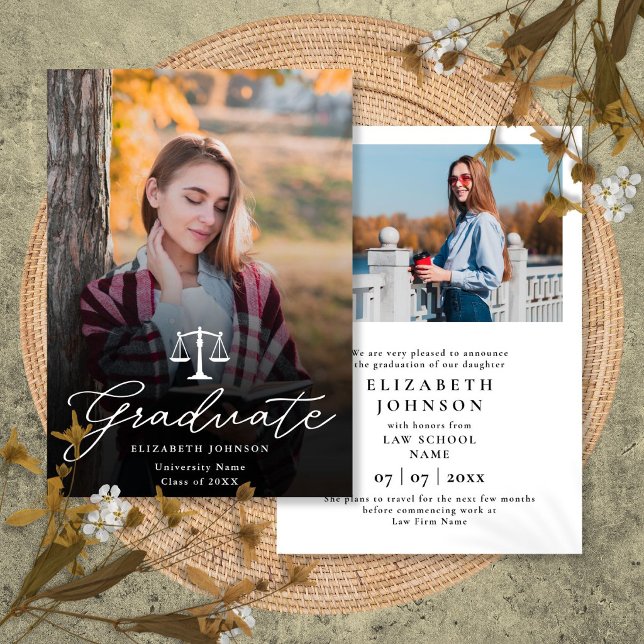 Invitation Faire part de diplôme de fin d'études de droit ave (Photo Script Law School Graduation Announcement)