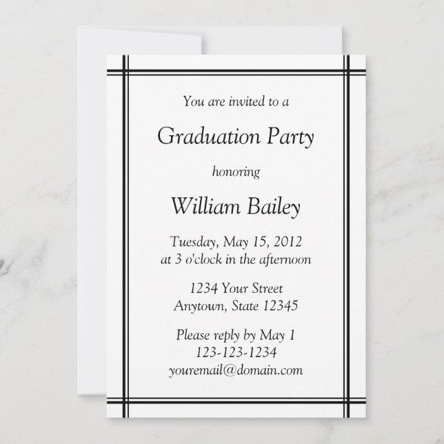 Invitation / Faire-part de diplôme en noir et blan (Devant)